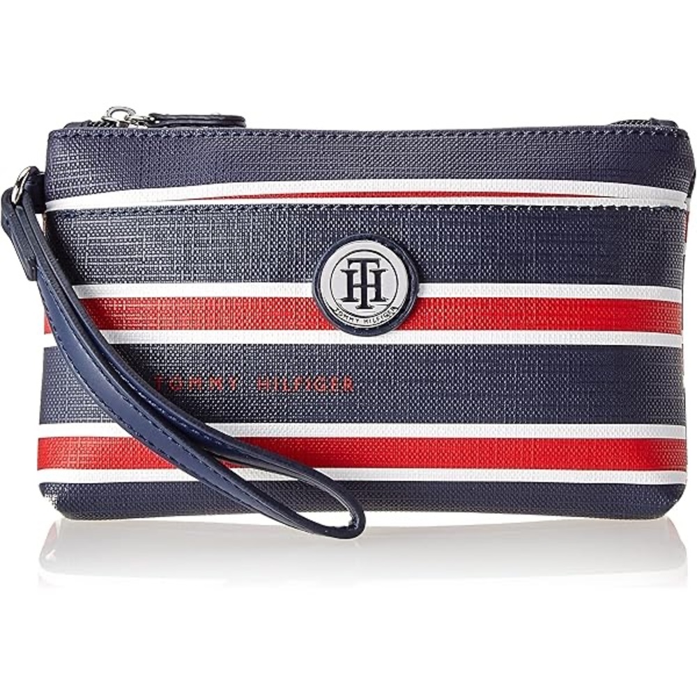 Tommy Hilfiger Women's Logo Print Red, White and Blue Wristlet Wallet Clutch Bag